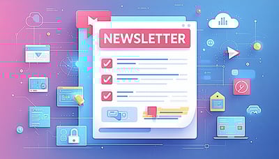 Newsletter sign-up illustration showcasing digital transformation and automation.